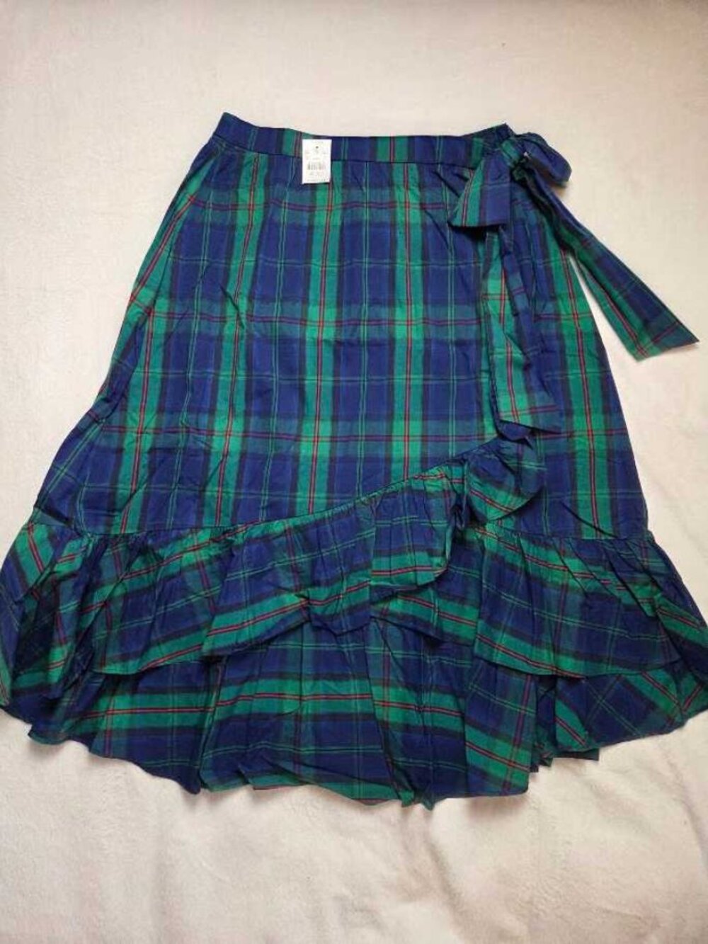 New L J.Crew Factory poplin midi wrap skirt in Fairmont Blue winter plaid - Picture 3 of 11